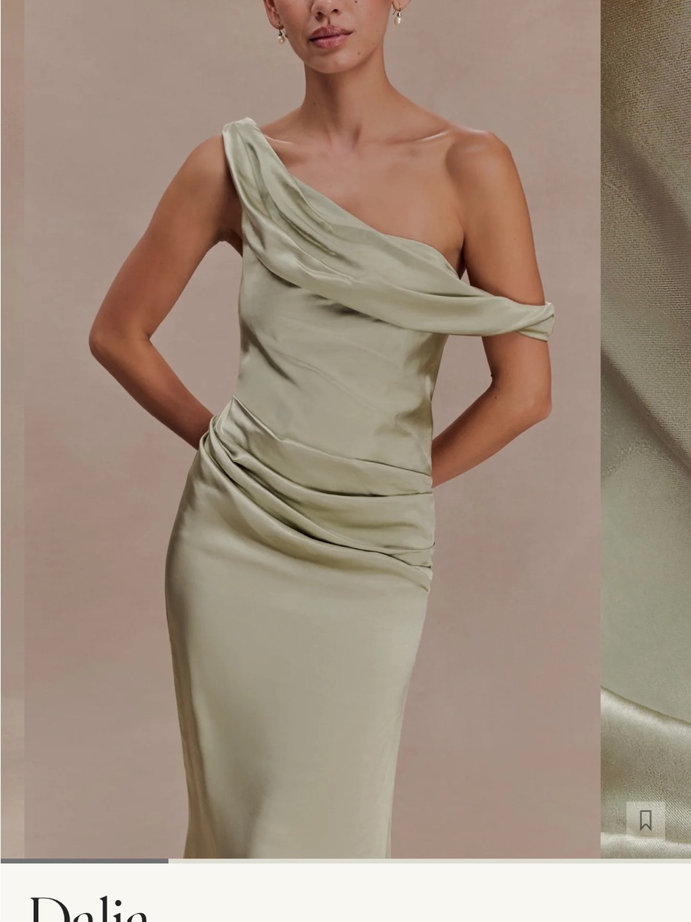 Meshki One-Shoulder Sage Green Satin Dress